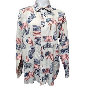 North River Outfitters button front long sleeve shirt flag motorcycle Large